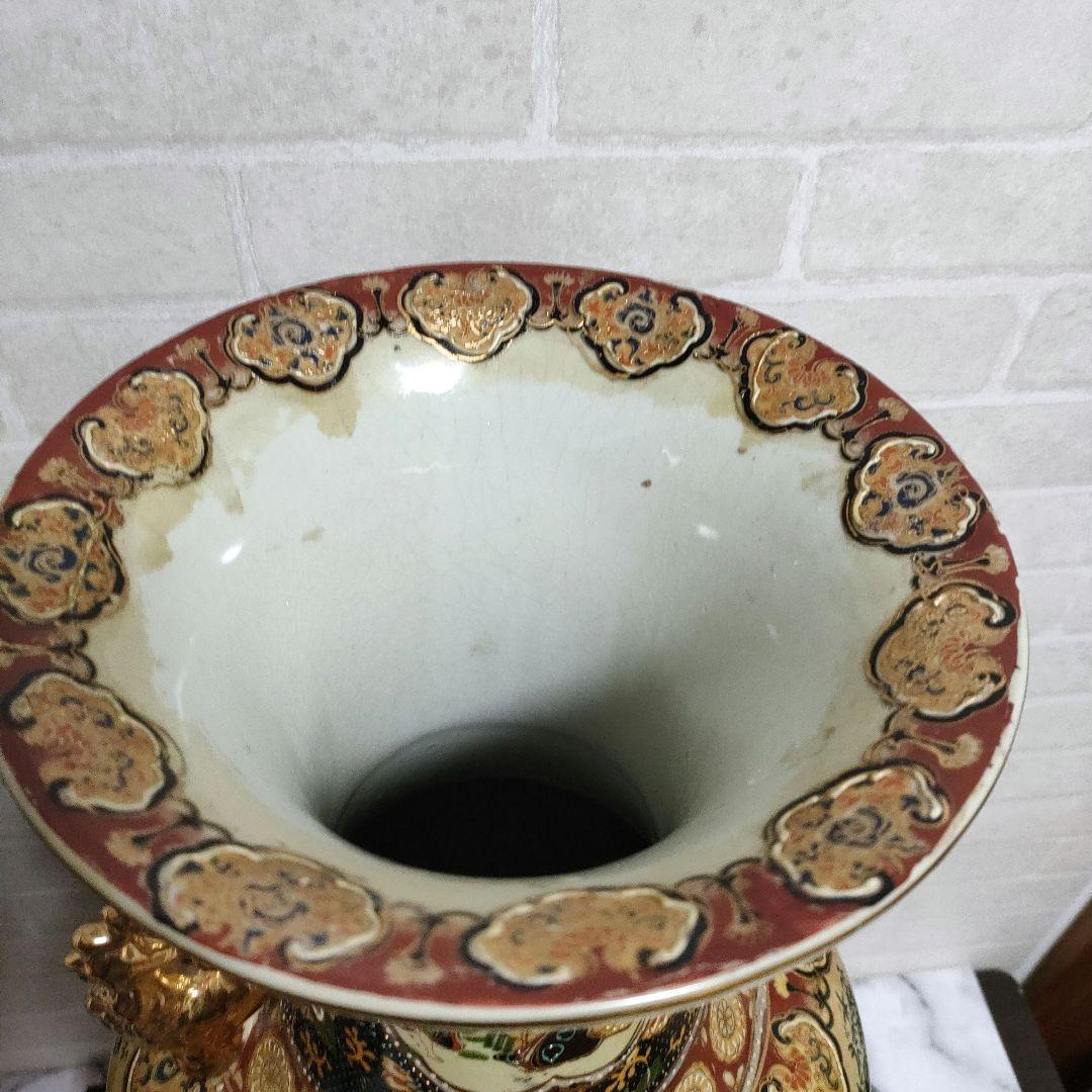 中国美術 大型飾り壺 双耳大花瓶 金彩 美人画 豪華爛漫 60cmサイズ