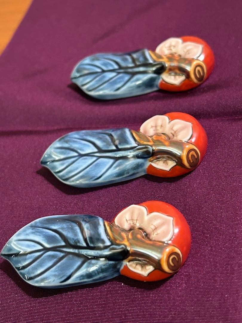 十四代 柿右衛門 柿葉形 箸置き 未使用品 3個 検 柿文