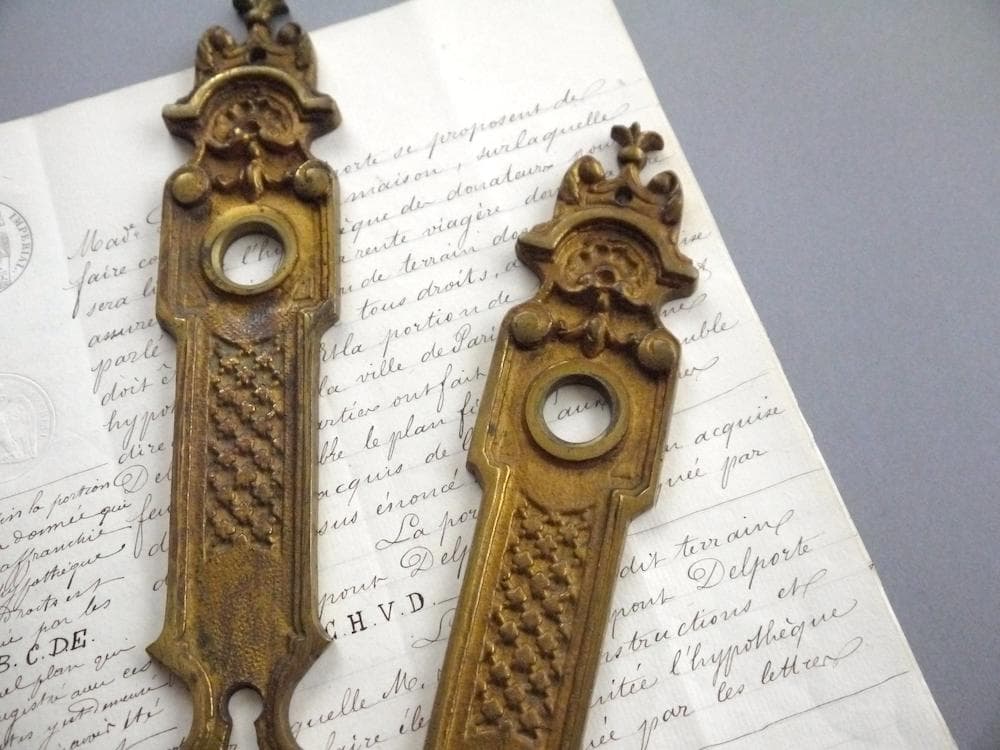 フランスアンティーク特大真鍮ドアプレート2個セット鍵穴付きDIY建具