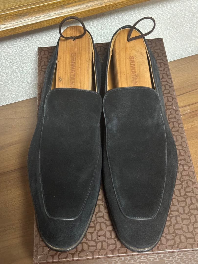 【超美品】セルジオロッシ　ブラックスエードスリッポン レザーソール　6
