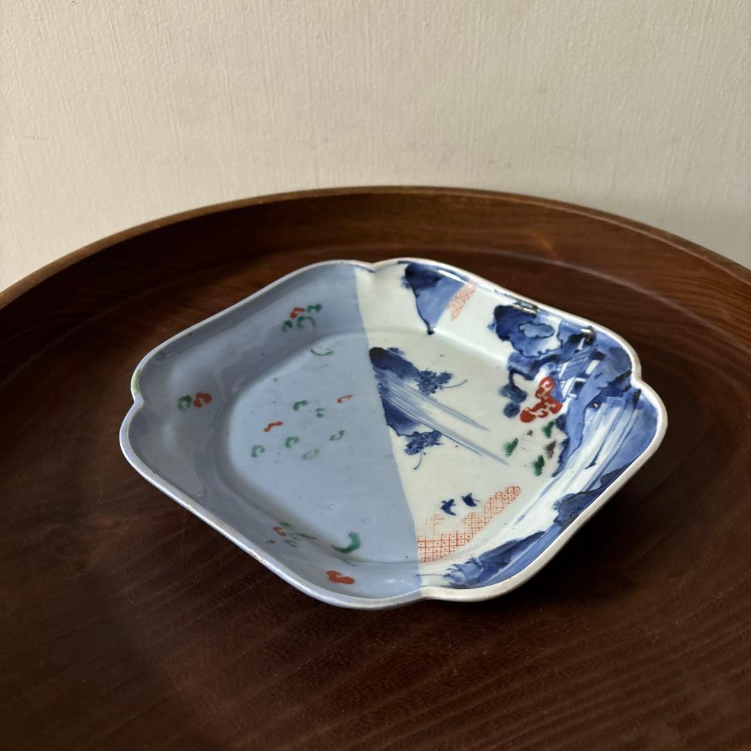 古伊万里染付 角皿 アンティーク　白磁　李朝　骨董　古道具　李朝