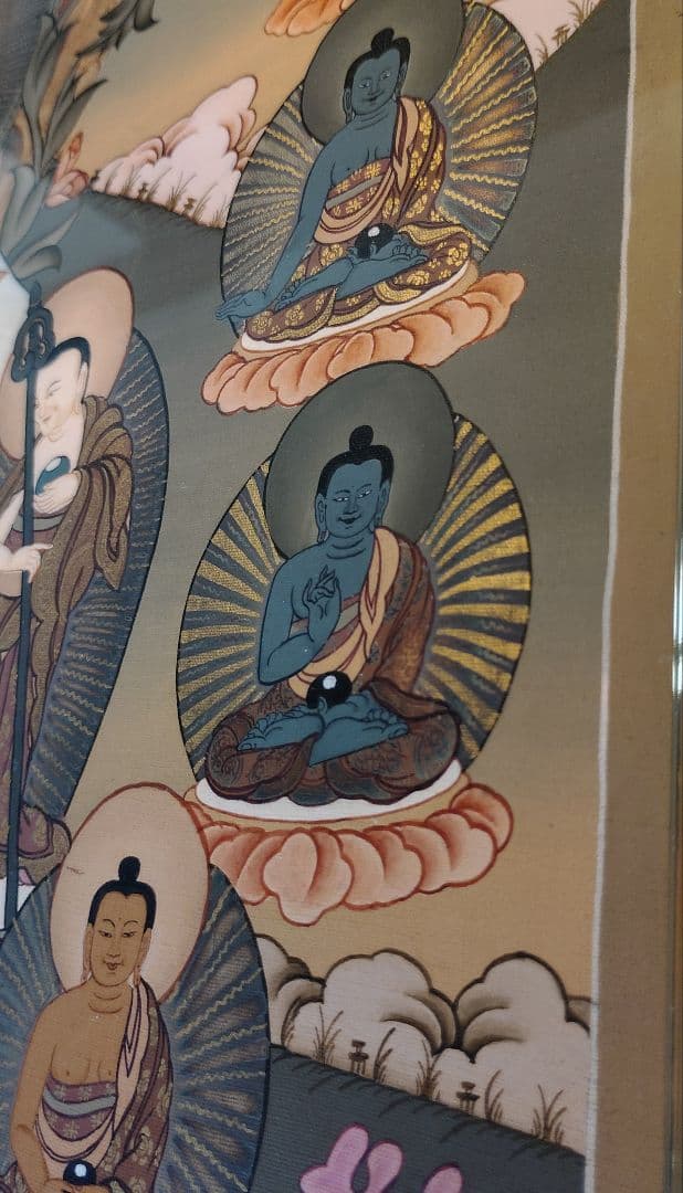 薬師如来 手描き 仏画 額装