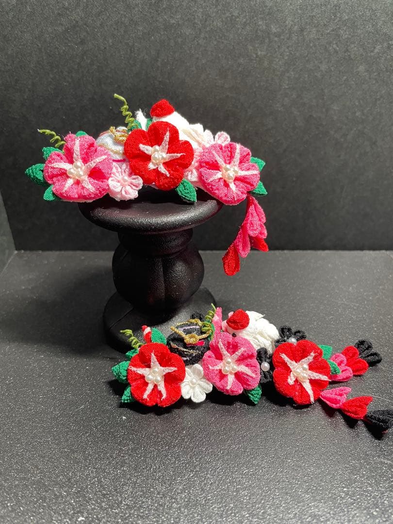 らおちゃん　犬用バレッタ　つまみ細工