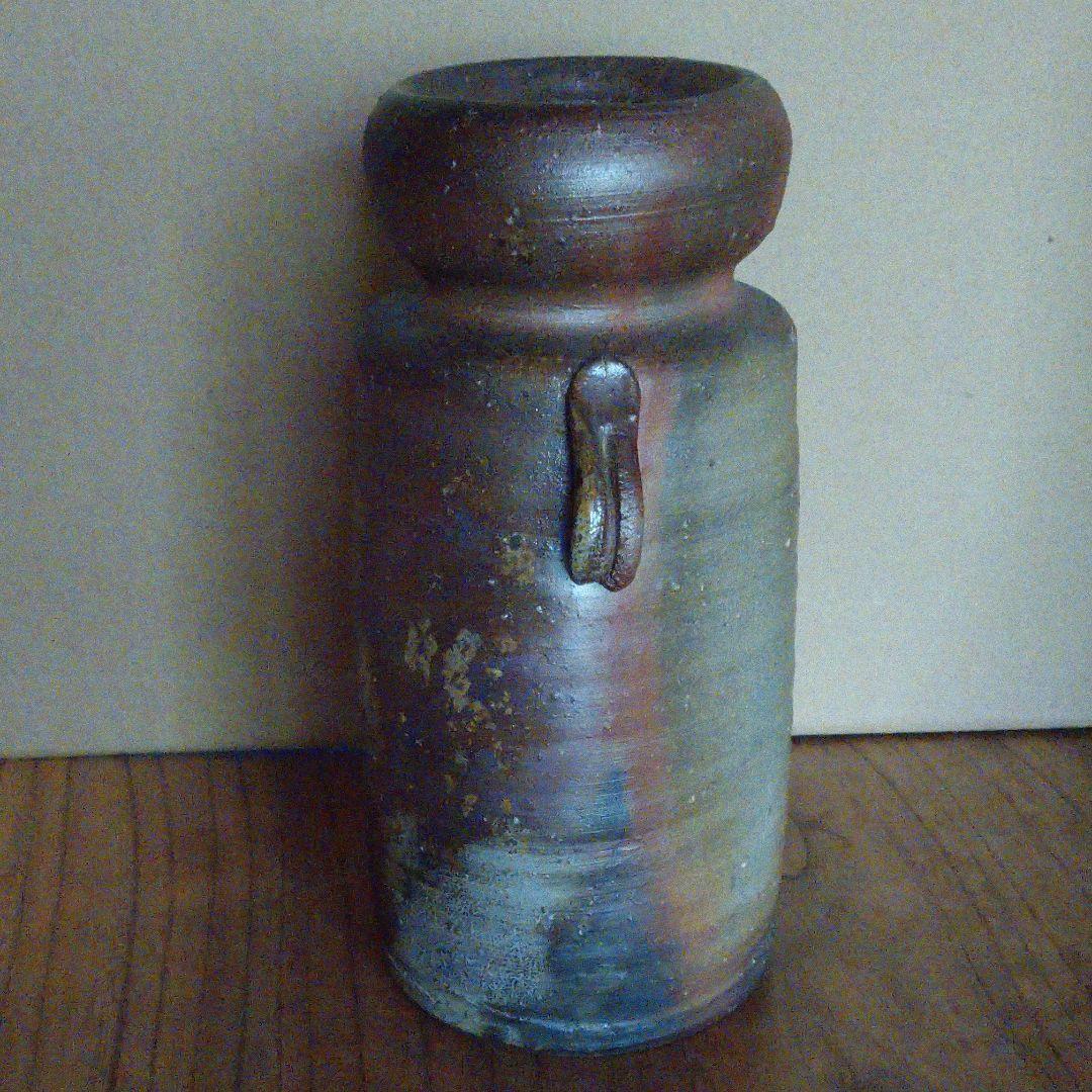 備前焼  『木村陶峰』耳付窯変花入  茶道具