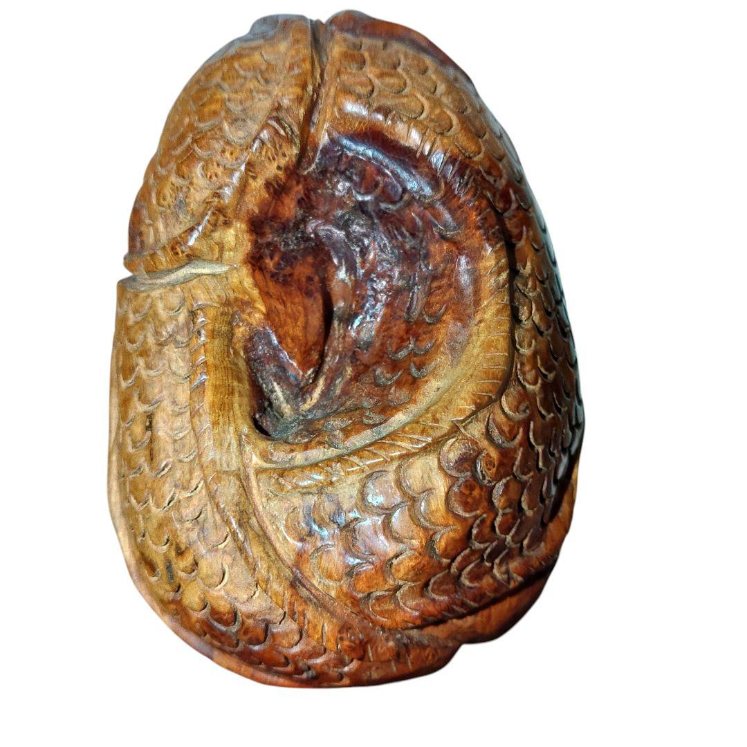 木製　龍の根付　キセル　細密彫刻