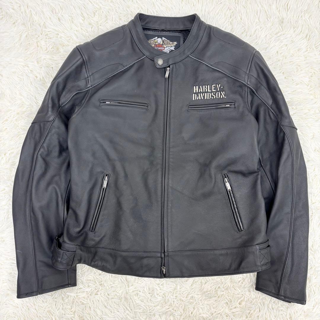 メガサイズ！ハーレーダビッドソン シングル ライダースジャケット 黒 XXL