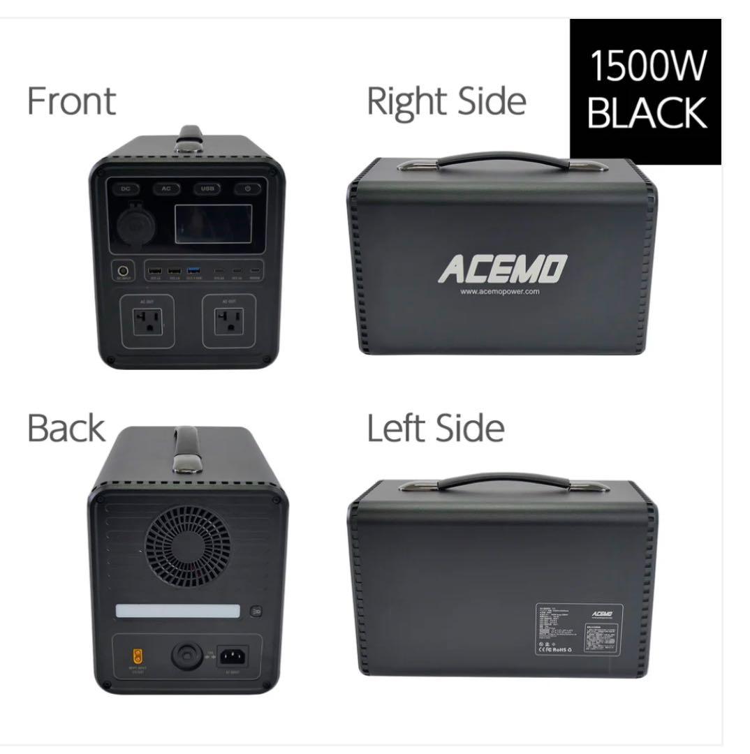 #P10ポータブル電源　黒 1500w コンセント充電　シガーソケット　ソーラー