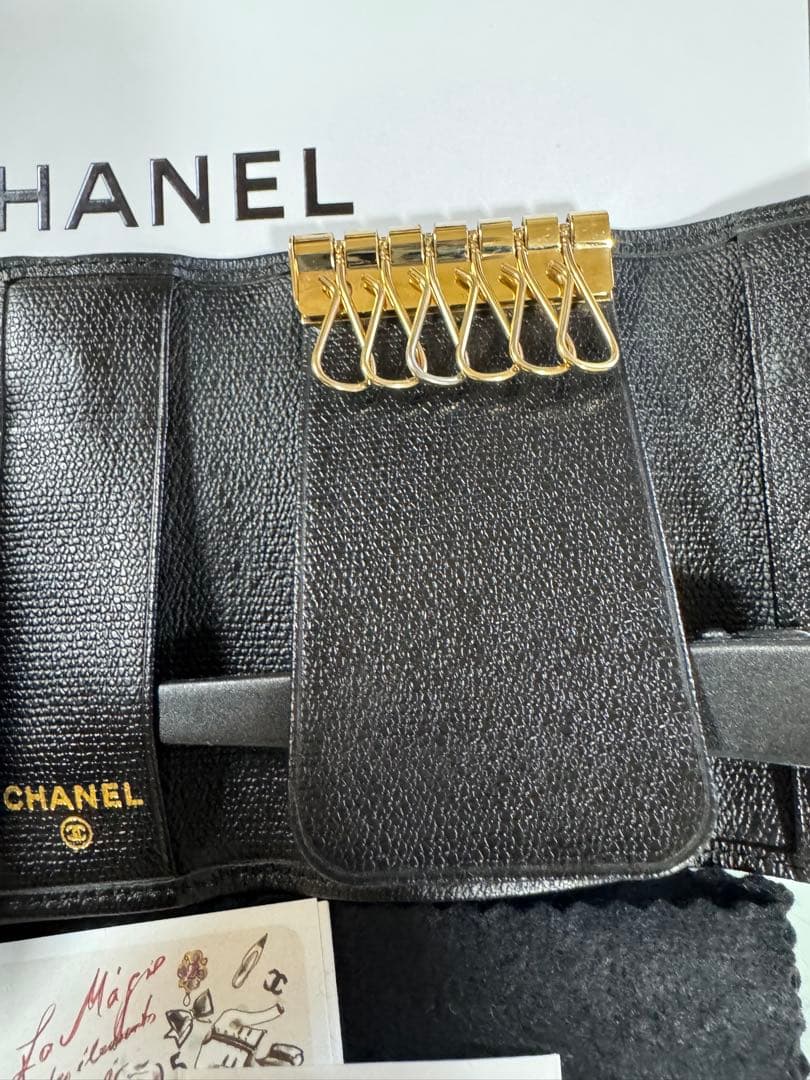 シャネル CHANEL ココボタン 6連 キーケース カーフスキン ブラック