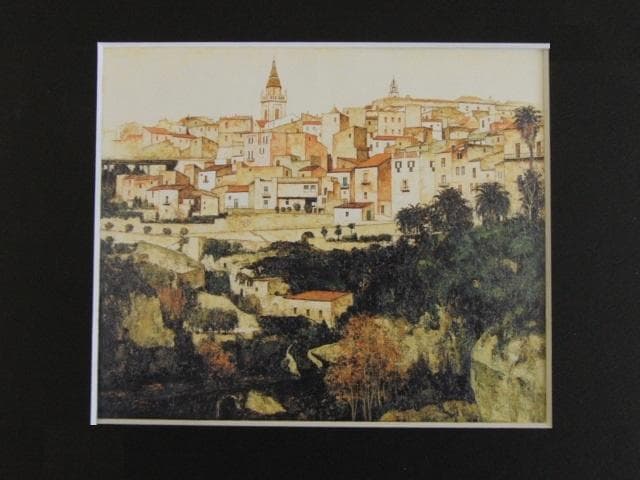 横山申生、【山岳の街（シチリア島）】、希少な限定額装用画集画