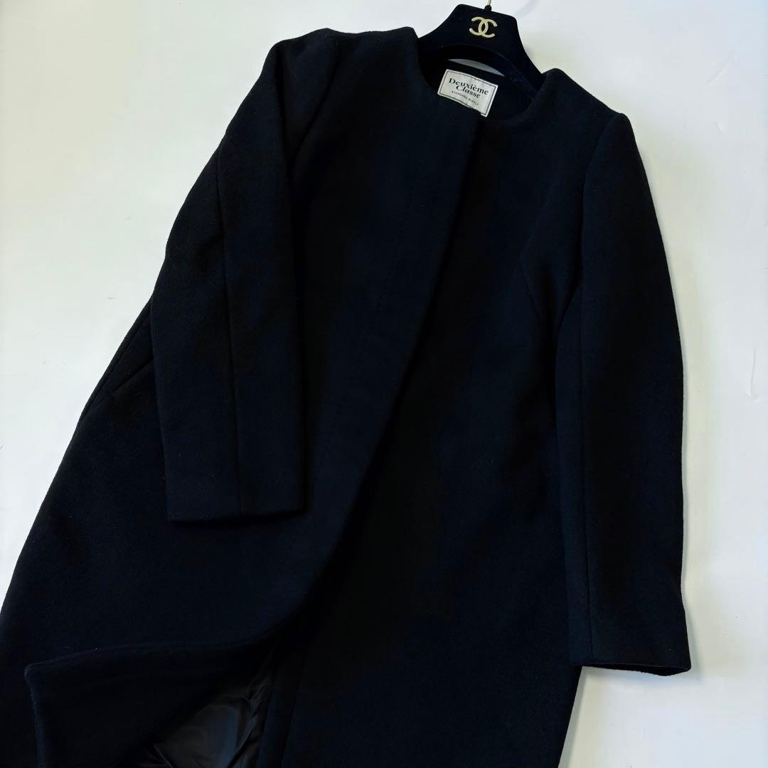 極美品 Deuxième Classe 黒　チェスターコート ノーカラー