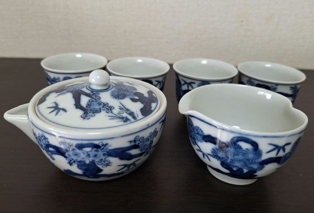 最終値下げ　煎茶器　揃　松竹梅　九谷焼　染付 　煎茶道具　未使用　湯冷まし　茶杯