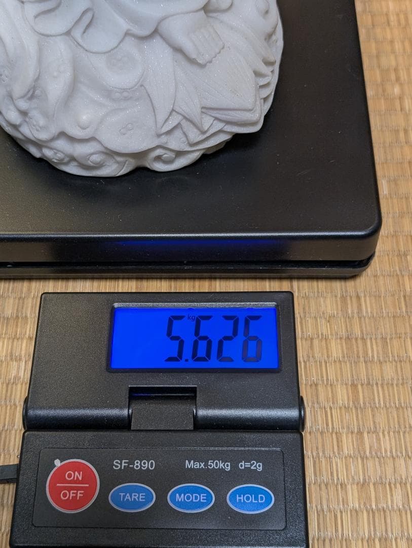 古美術　彫刻　石彫　大理石風　観音様　立像　木台付