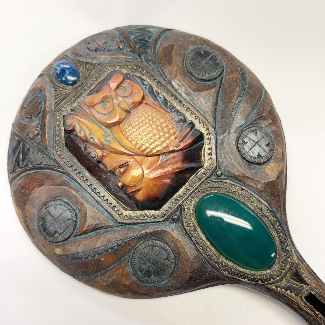 アイヌコタン　西田智三さん　ハンドミラー　手鏡　エカシ　コタンコロカムイ　天然石