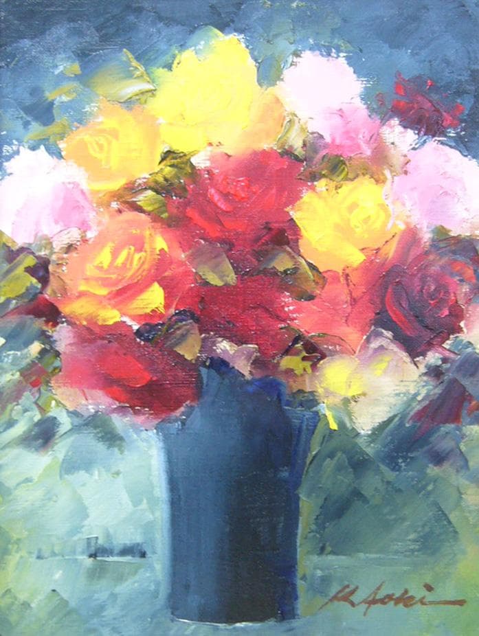 絵画 油絵 青木今陽 肉筆油絵 静物画 薔薇の花