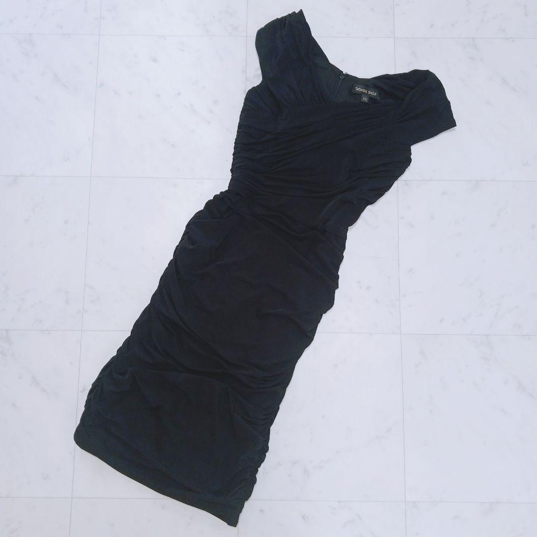 極美品　タダシショージ ブラックドレス ワンピース ドレープ ビジュー