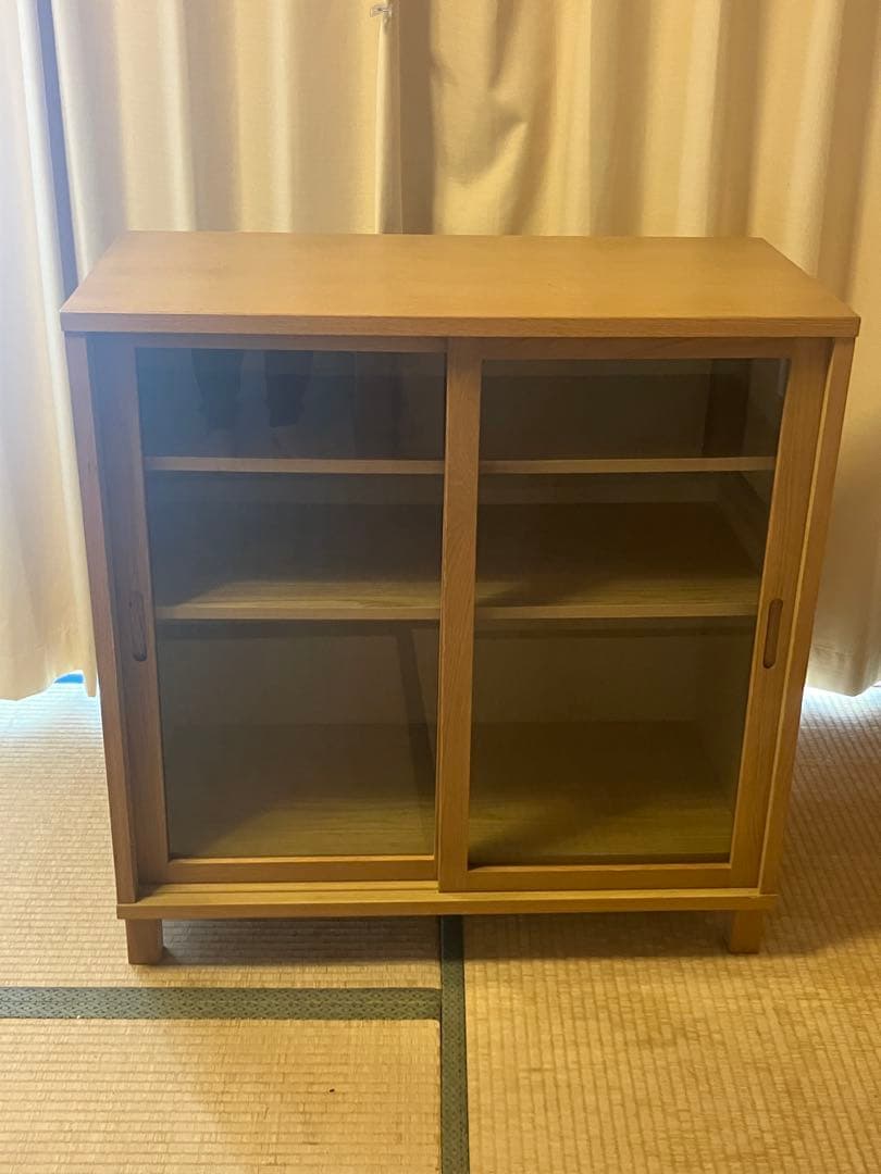 無印良品　オーク材キャビネット・ガラス扉（引戸）　廃盤