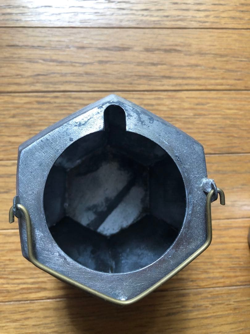 六角形 龍亀文様 錫製温酒器（酒壺）　真鍮取手付き　ビンテージ骨董