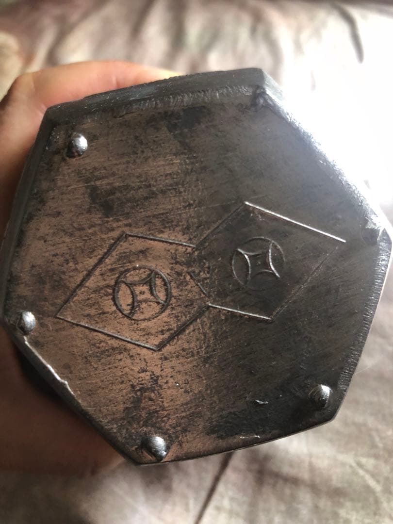 六角形 龍亀文様 錫製温酒器（酒壺）　真鍮取手付き　ビンテージ骨董