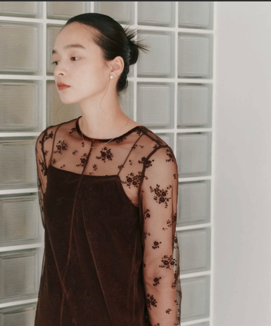 人気ブランド【kaene】 フロッキーベロア2wayドレス ダークブラウン