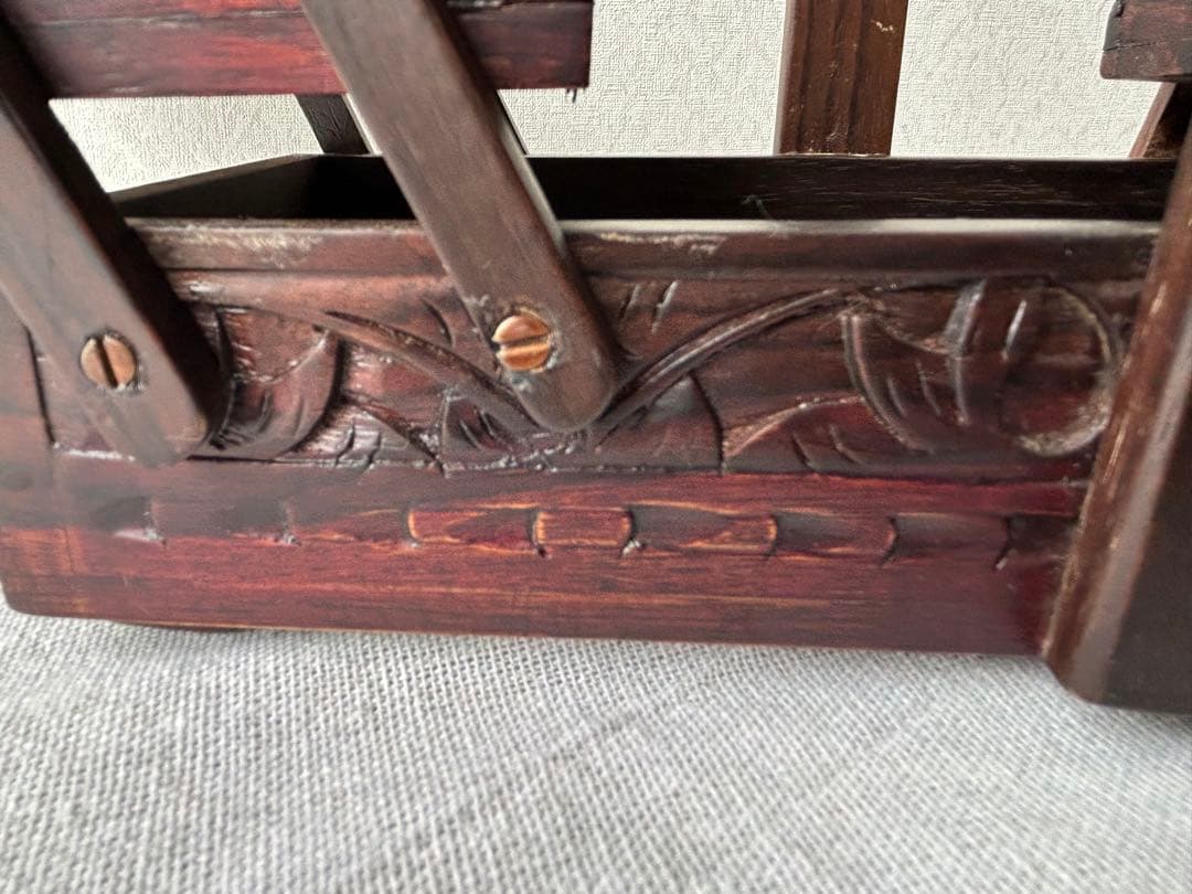 木製彫刻 裁縫箱 小物入れ 収納ボックス レリーフ アンティーク シンガポール