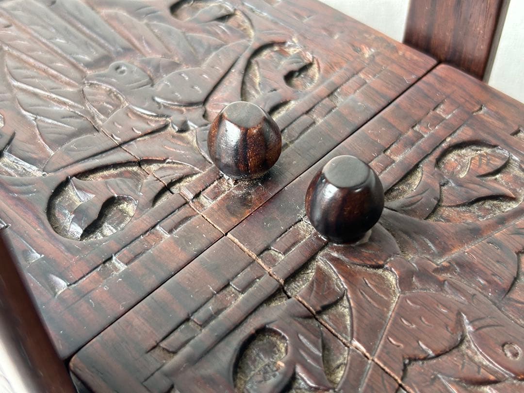 木製彫刻 裁縫箱 小物入れ 収納ボックス レリーフ アンティーク シンガポール