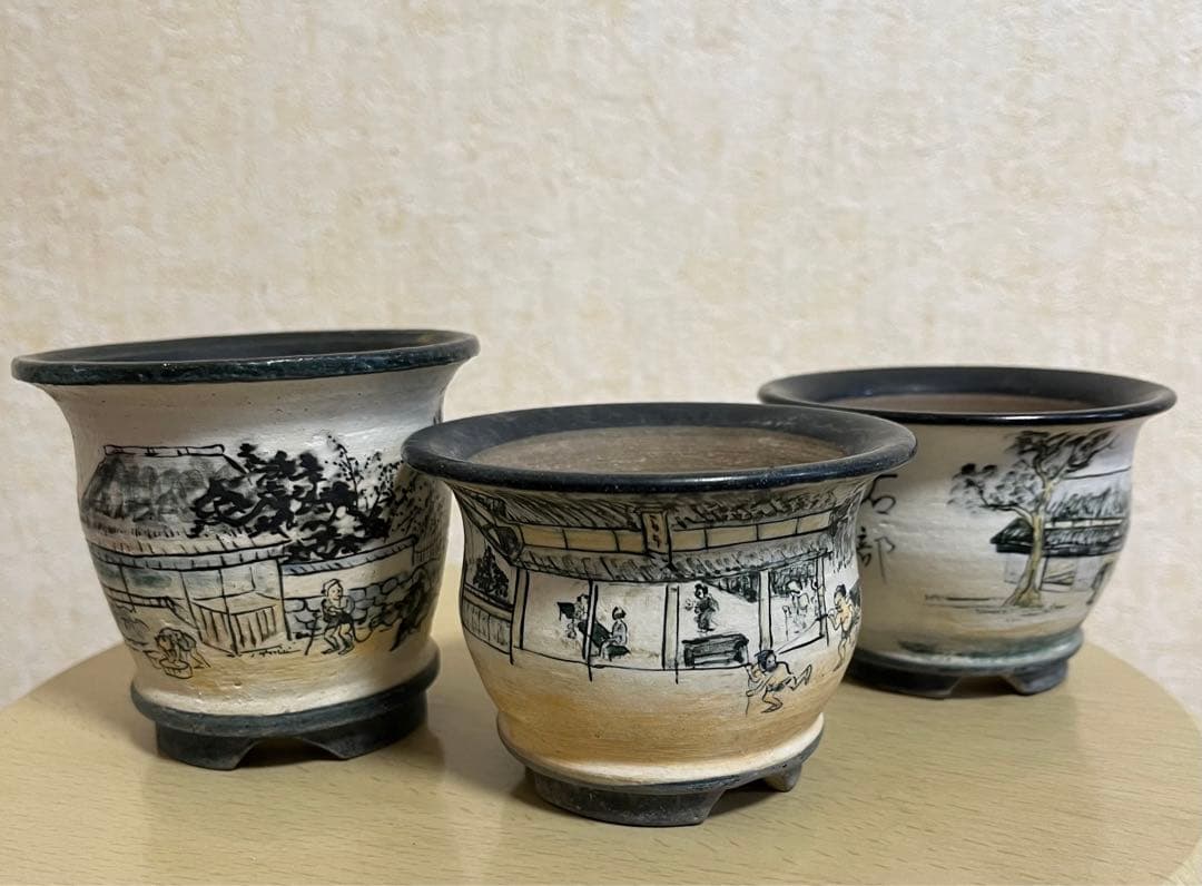 陶翠作　東海道五拾三次画　盆栽鉢