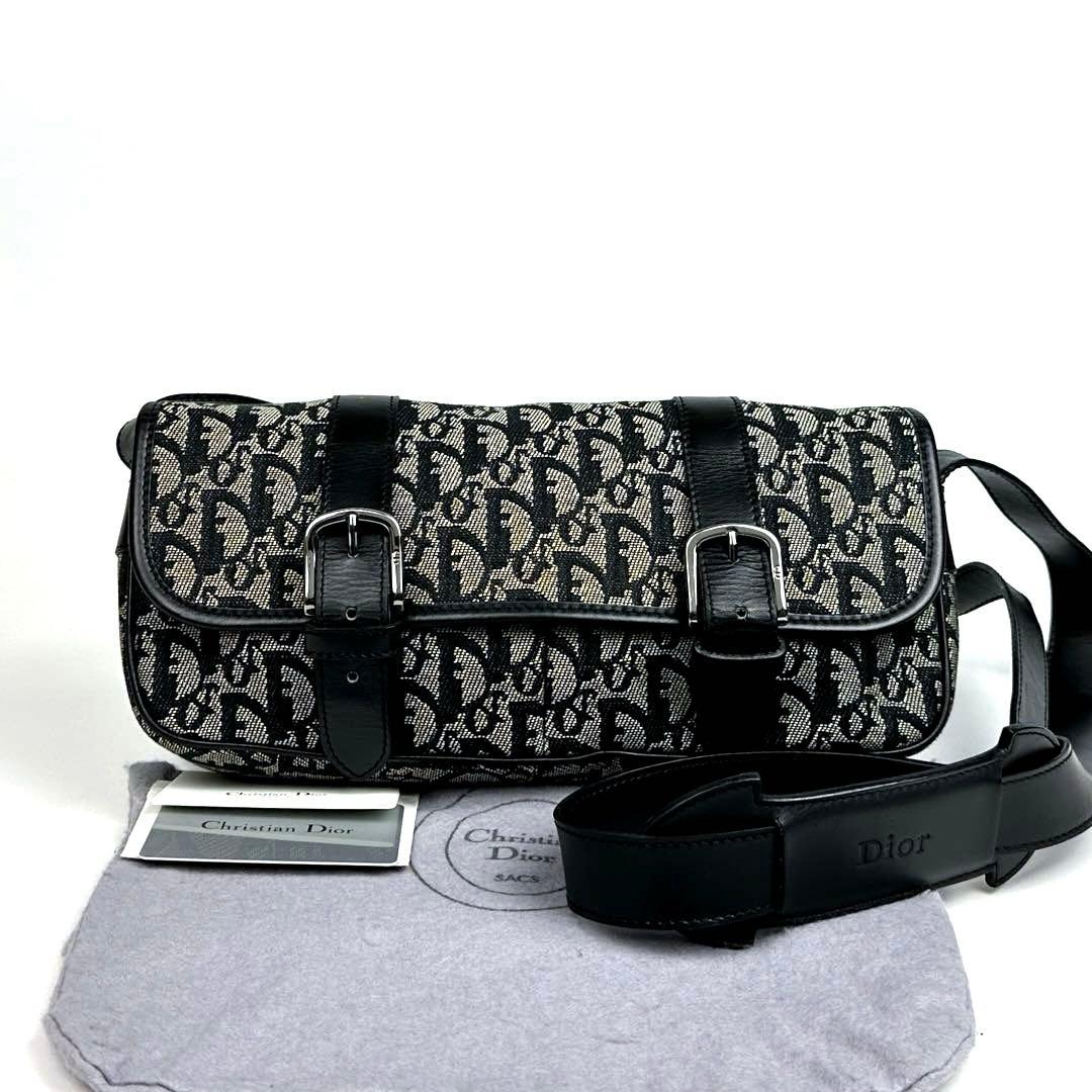 【美品】ディオール　ショルダーバッグ　トロッター　キャンバス　レザー　灰色　黒色