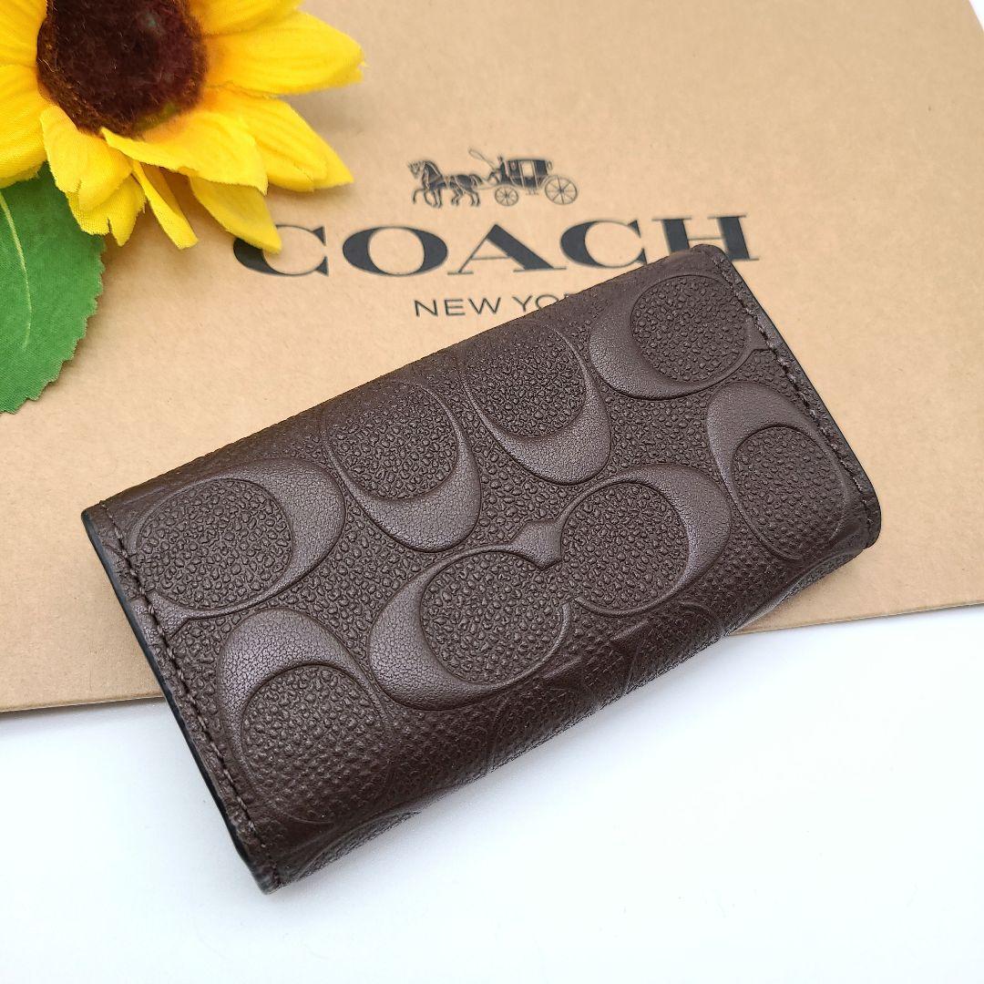 COACH キーケース 新品 ブラウン シグネチャー新作 レザー メンズ