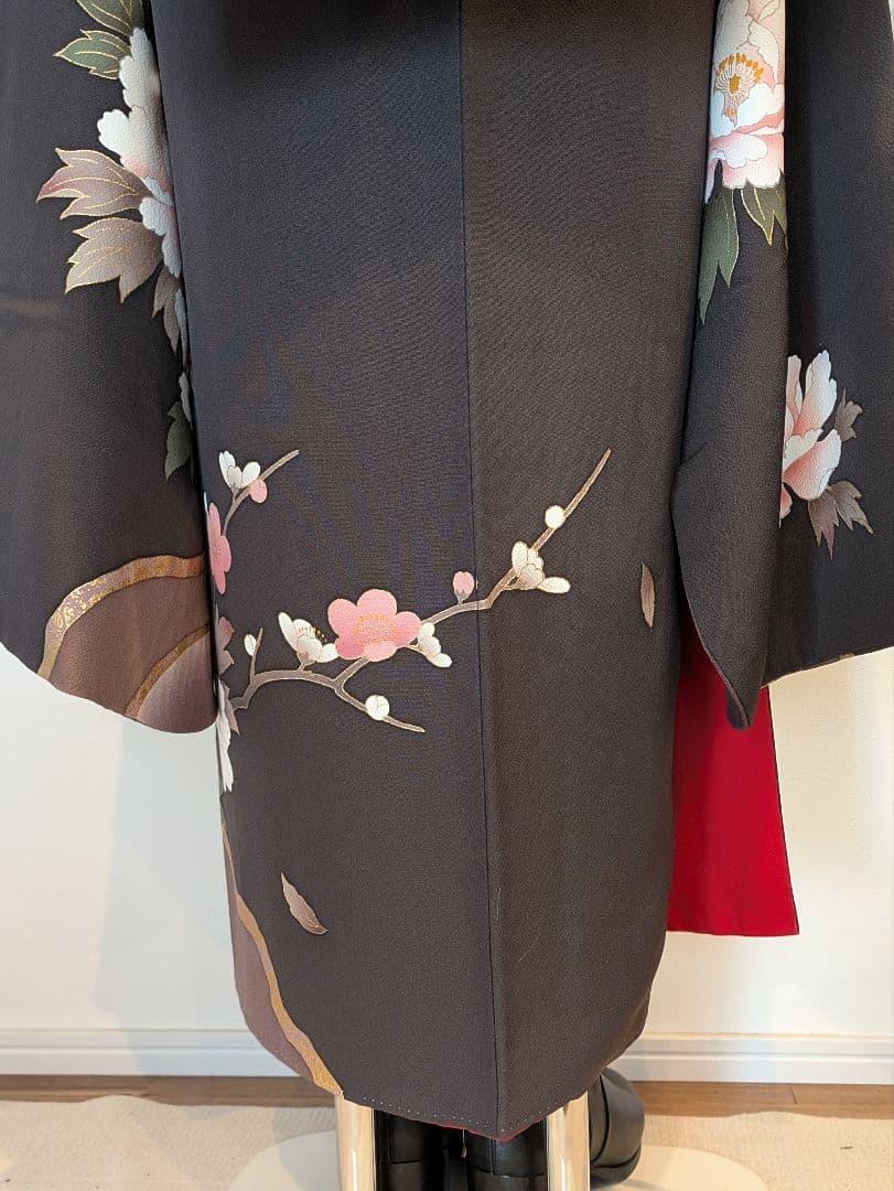 振袖フルセット 身丈152裄63.5 チャコールグレー 黒 金彩 成人式 逸品