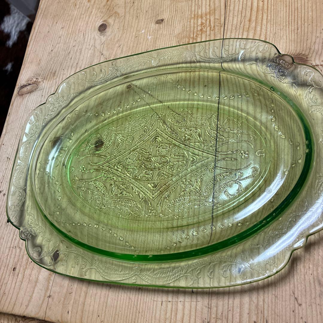 レア　ウランガラス　フェデラルマドリッド　シャーベットペア　大型オーバルトレイ