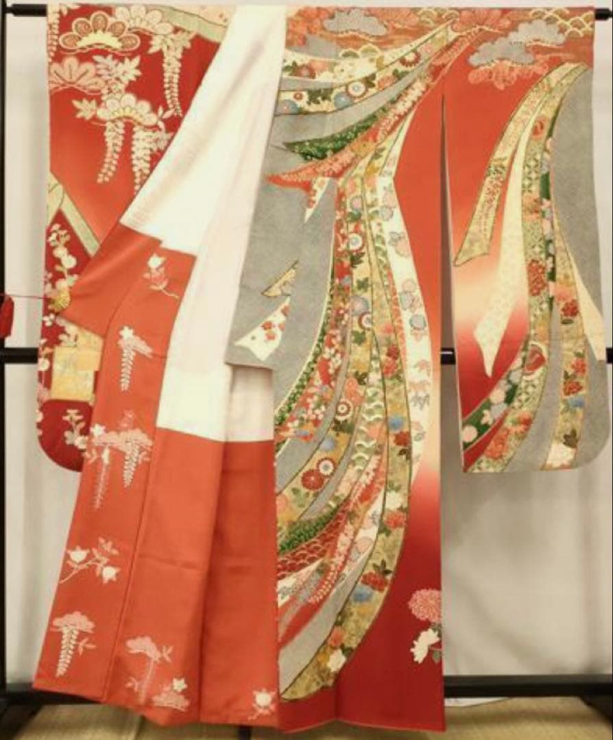 振袖 フルセット6点サイズS〜M 手描き　御所車枝花文　暈し染め　金銀彩　正絹