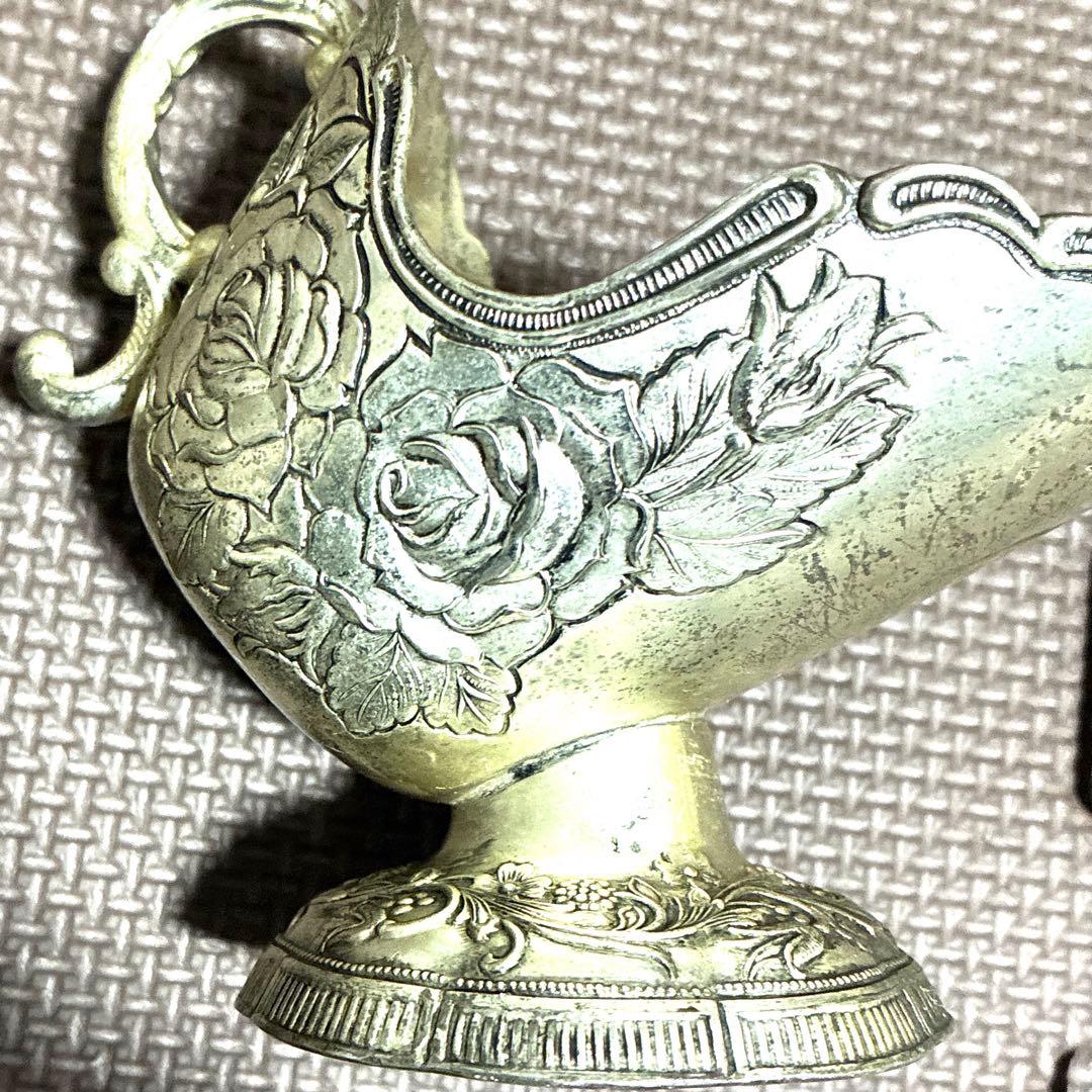ヴィンテージ シルバープレート シュガー ポットエンボス加工のバラ