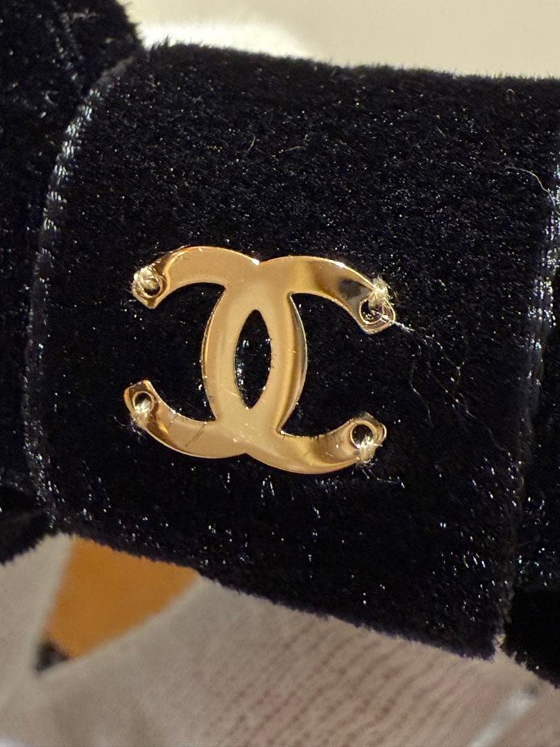 新品　シャネル ココマーク リボン 24V バレッタ GP×ベロア ブラック