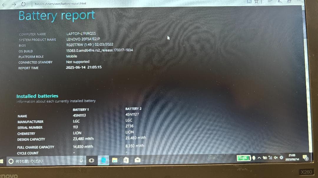 【中古】Lenovo X260 i7/16GB/SSD500GB 起動確認済