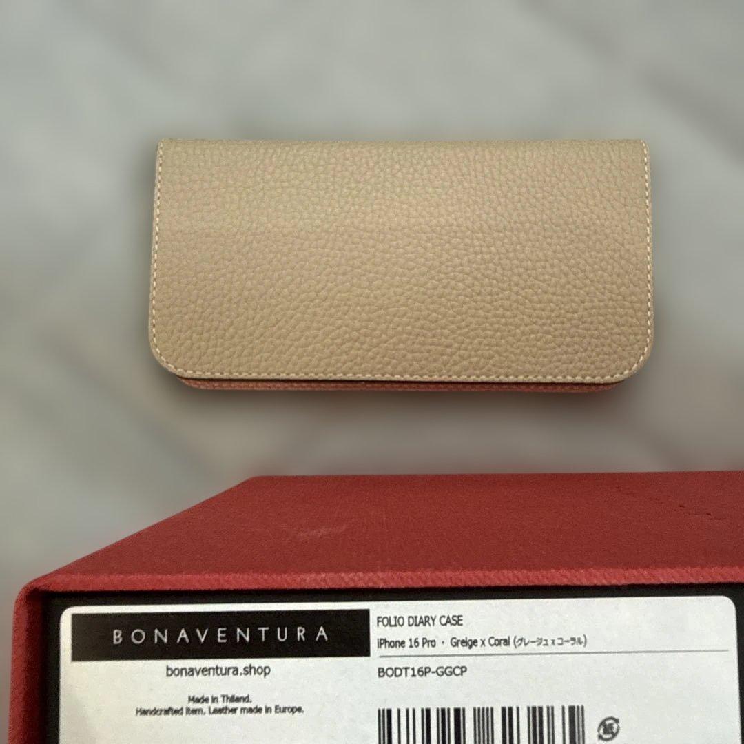 BONAVENTURA グレージュ×コーラル 手帳型ケース ボナベンチュラ
