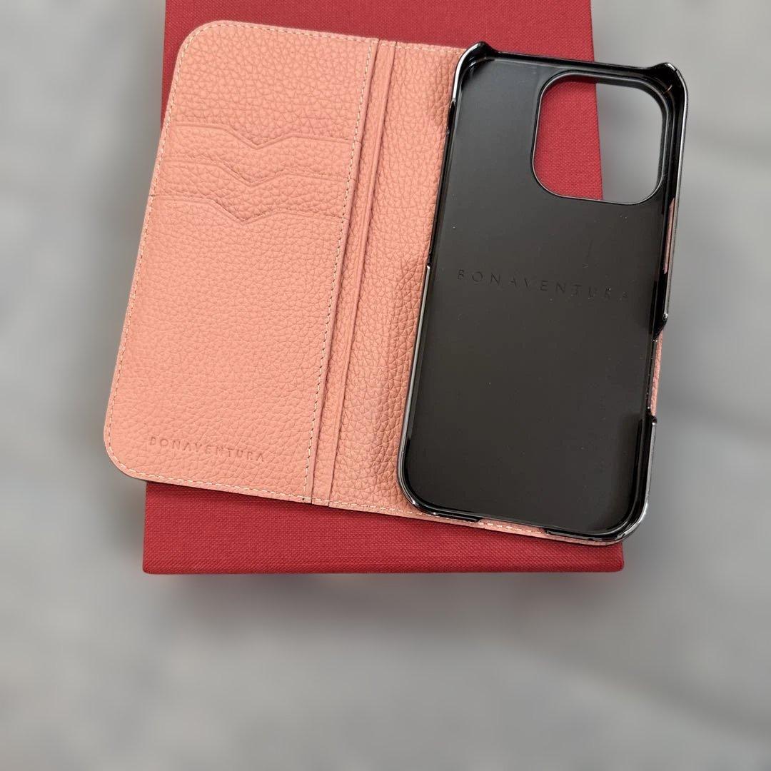 BONAVENTURA グレージュ×コーラル 手帳型ケース ボナベンチュラ