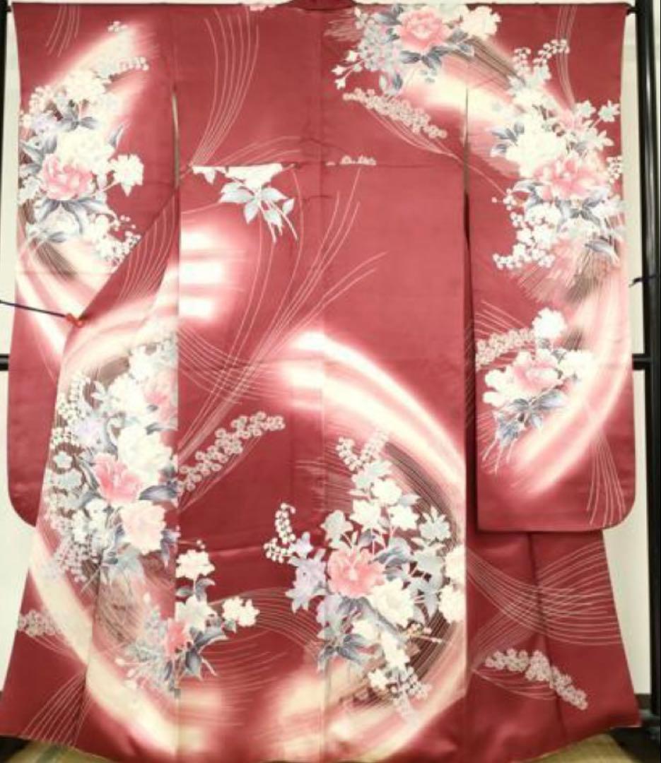 振袖フルセット6点サイズM〜Ｌ草花文　暈し染め　金銀彩　正絹