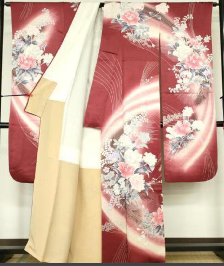 振袖フルセット6点サイズM〜Ｌ草花文　暈し染め　金銀彩　正絹