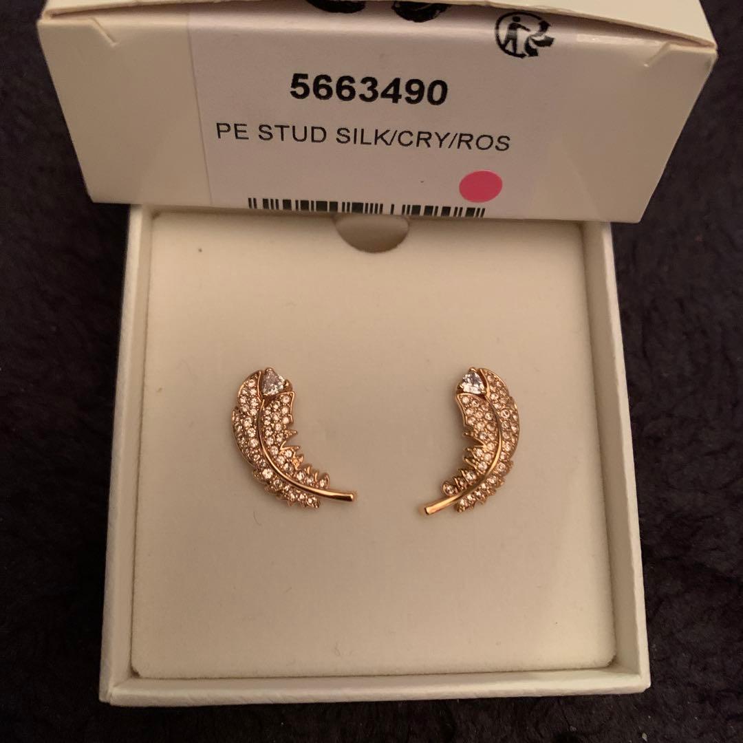 SWAROVSKI Nice スタッドピアス フェザー ローズゴールド　美品新品