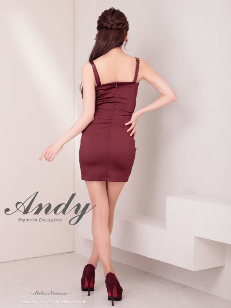 Andy バーガンディ タイトドレス ミニタイト ノースリーブ レッドワイン