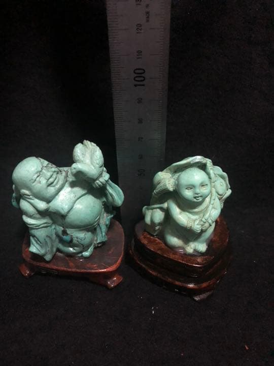 天然石 彫り 人物 置物 2個