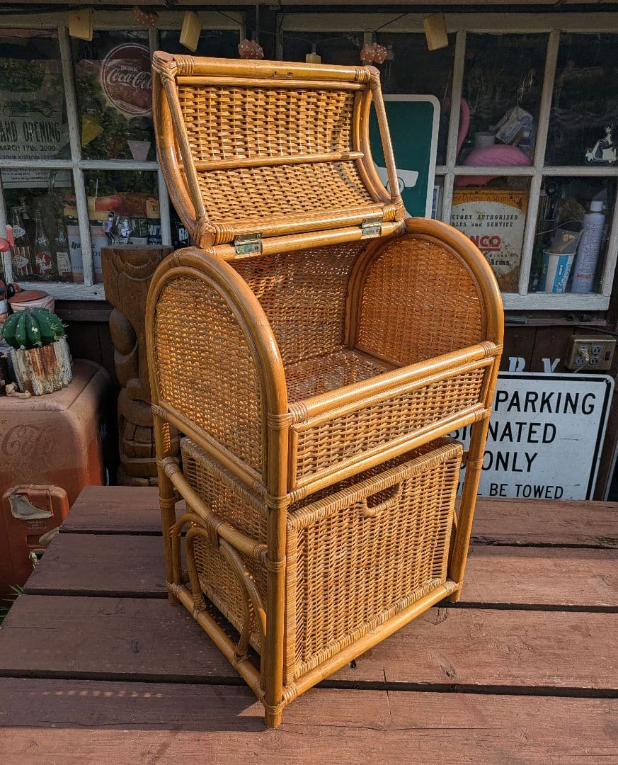 希少　飴色ラタン収納 ランドリーラック バスケット タンス　収納バスケット　カゴ
