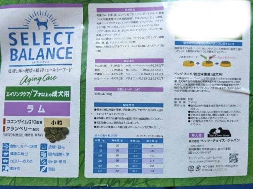 セレクトバランス エイジングケアラム　小粒 7才以上の成犬用 15kg