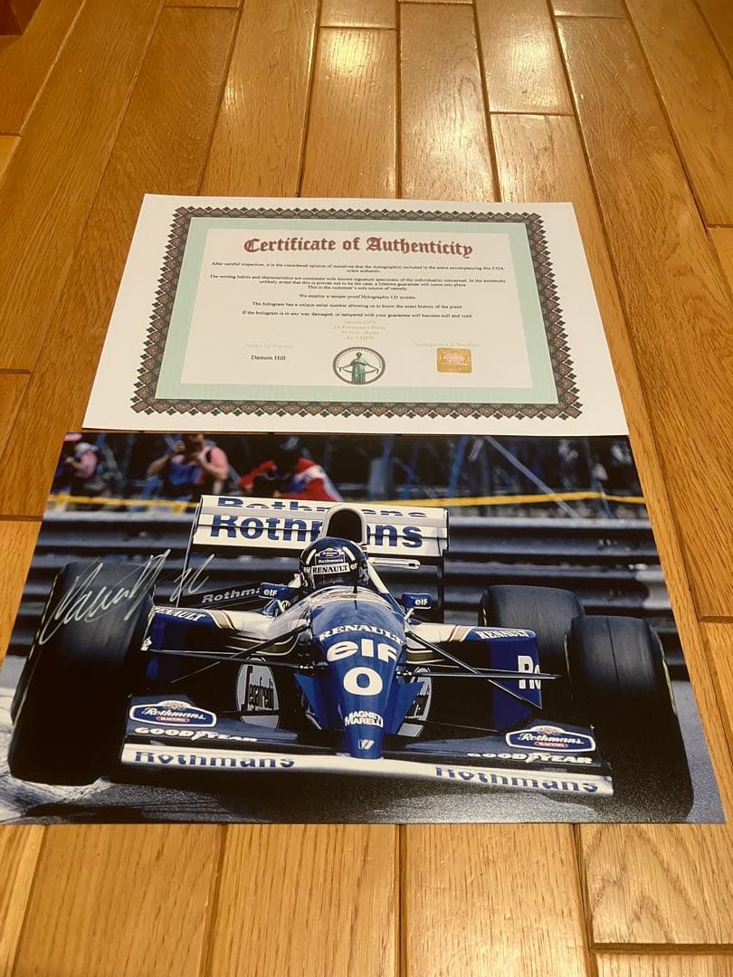 デーモン　ヒル　直筆サイン　ウィリアムズルノー　1994 証明書付き　モナコGP