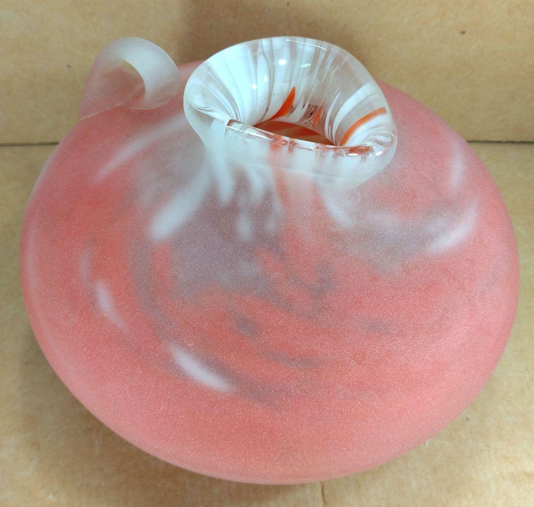 【本物保証】藤田喬平 手吹 花瓶(赤系,耳付) 共箱 美品