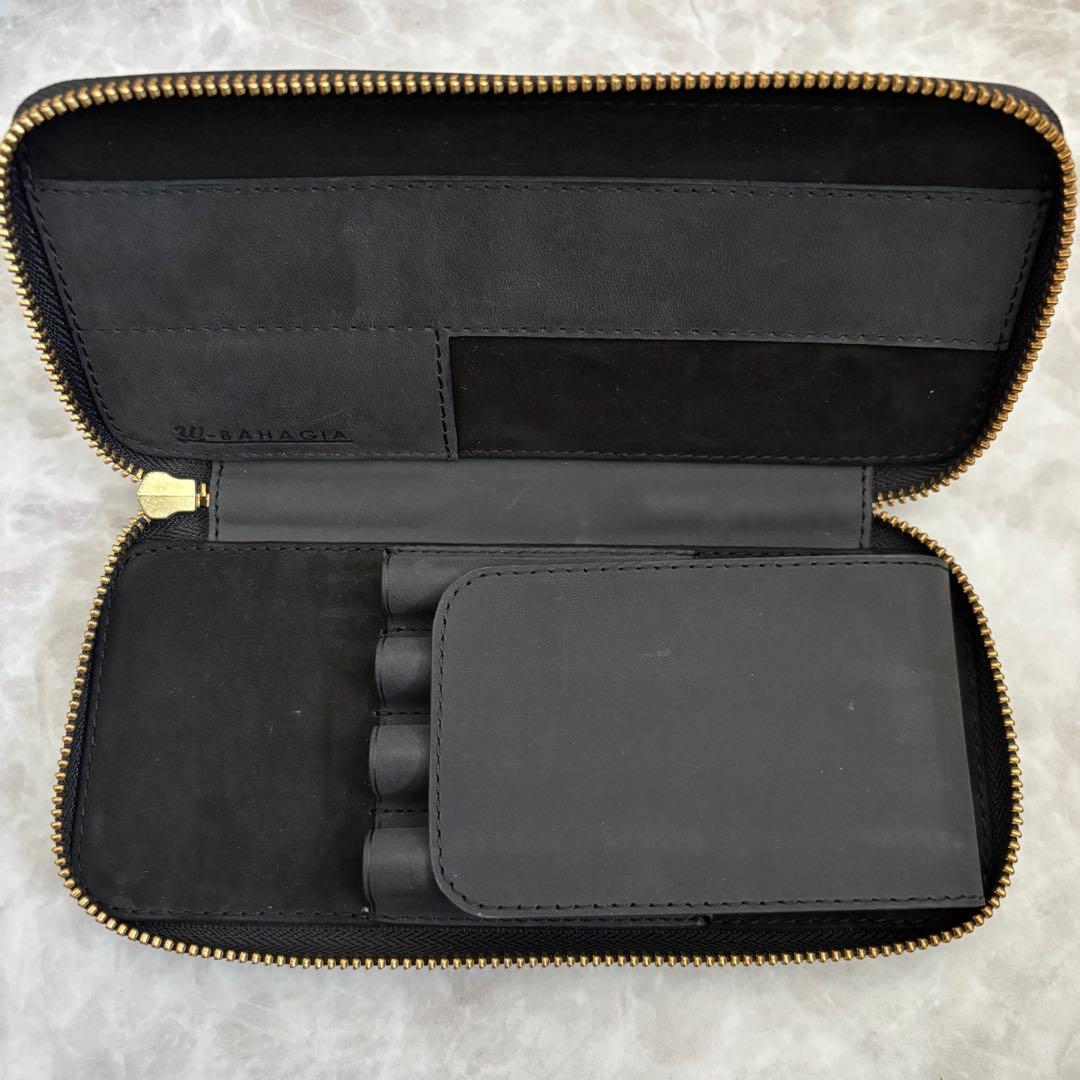 バハギア ペンケース ラウンドジップ型 クレイジーホース オリジナル ブラック