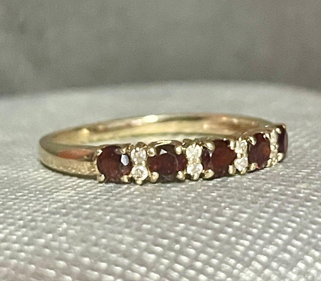 k10金ガーネット＆ダイヤモンドリング　ハーフエタニティ