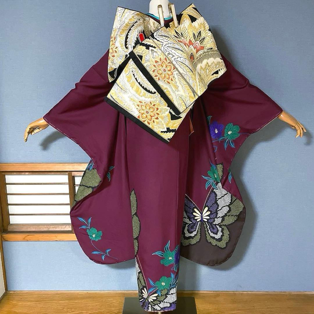 振袖フルセット　プラスサイズ友禅　成人式振袖　振袖　裄丈71 しつけ糸付き