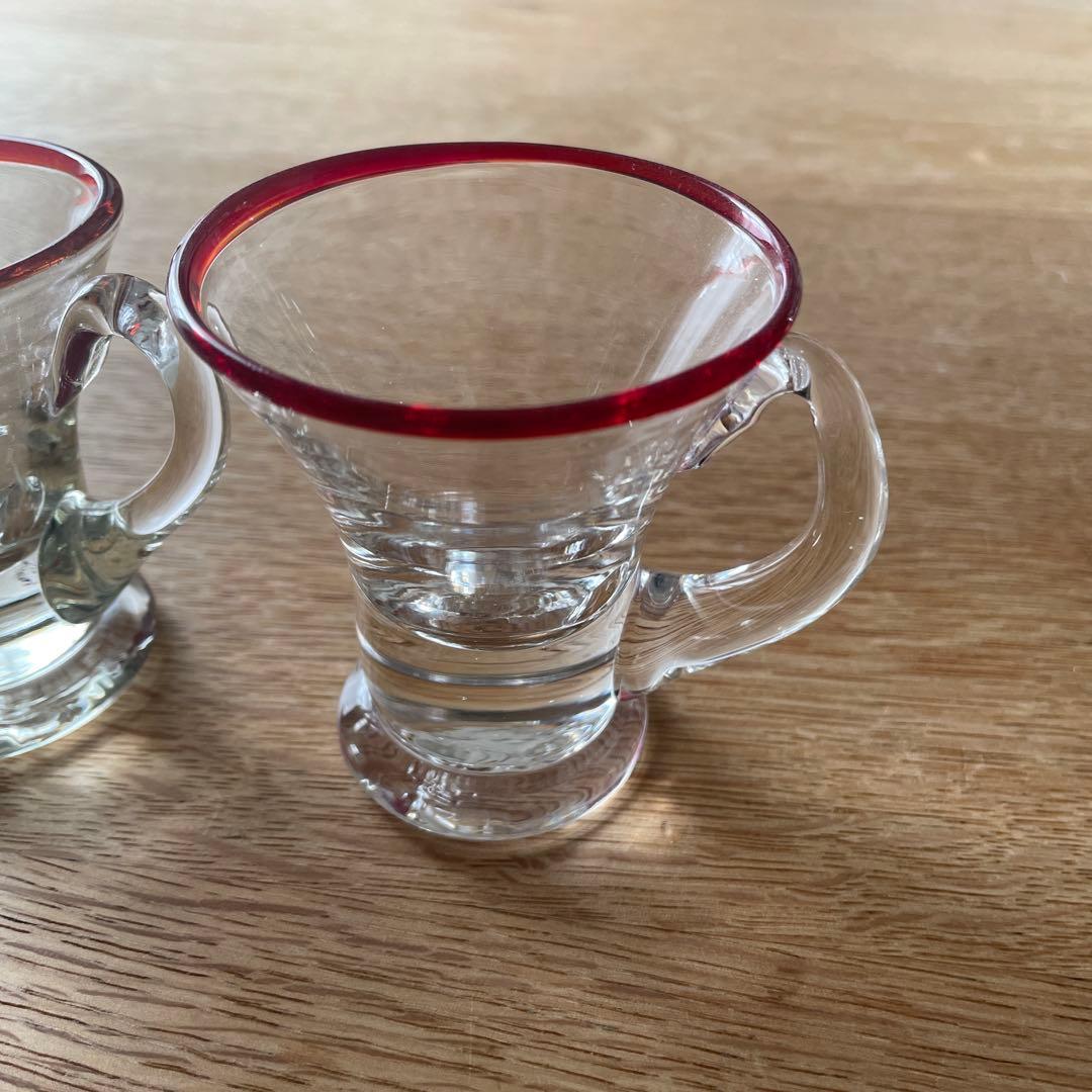 アイスクリームコップ　氷コップ　赤縁　　 手吹きガラス　アンティーク　骨董　民藝