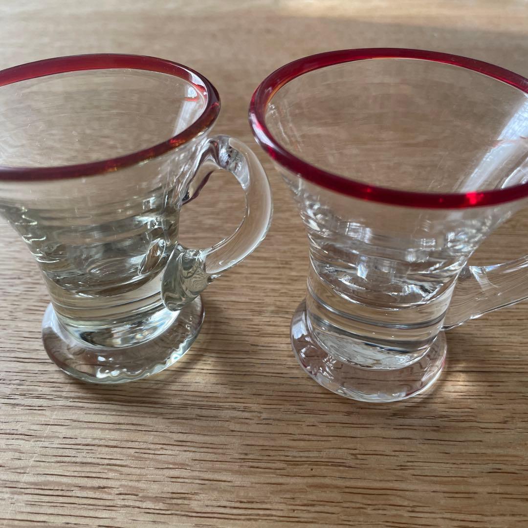 アイスクリームコップ　氷コップ　赤縁　　 手吹きガラス　アンティーク　骨董　民藝